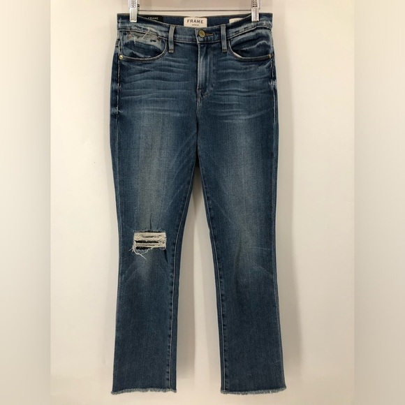 Frame 26x28 Le High Straight Distressed Raw Hem Merry Jeans Straight Leg 0636 - Picture 1 of 13